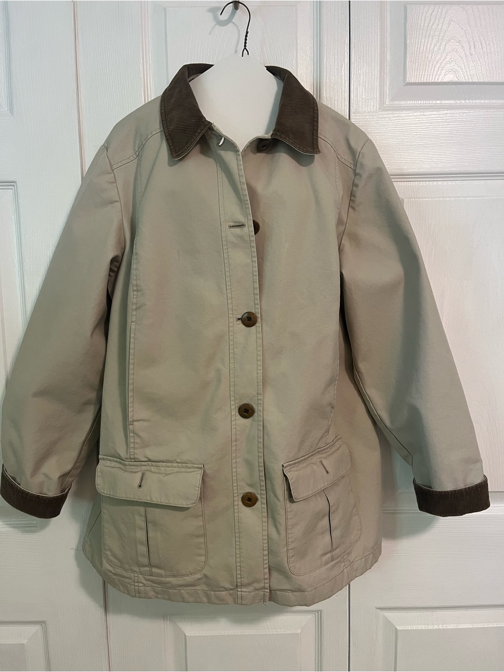 🍁🍂 Vintage L.L. Bean Beige Utility Jacket with Brown Corduroy Collar🍁🍂